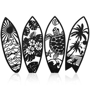 4 Pcs Metal Surf Board Wall Decor Summer Tropical Metal Surfboard